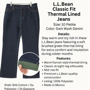Thermal-Lined Jeans – Size 10 PetiteL.L. Bean Women’s Classic Fit‎